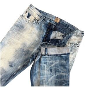 PRPS Demon Jeans Mens 31 Blue Distressed Japanese Selvedge Slim Straight Denim
